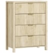 CASSETTIERA CON 4 CASSETTI SCANALATI E MANIGLIE DORATE, 70X38X93 CM, LEGNO NATURALE