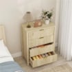 CASSETTIERA CON 4 CASSETTI SCANALATI E MANIGLIE DORATE, 70X38X93 CM, LEGNO NATURALE