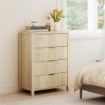 CASSETTIERA CON 4 CASSETTI SCANALATI E MANIGLIE DORATE, 70X38X93 CM, LEGNO NATURALE