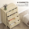 CASSETTIERA CON 4 CASSETTI SCANALATI E MANIGLIE DORATE, 70X38X93 CM, LEGNO NATURALE