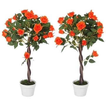 PIANTA FINTA DI CAMELIA DA 21 FIORI CON VASO RIEMPITO IN CEMENTO E MUSCHIO, Ï18X90 CM, ARANCIONE