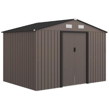 CASETTA DA GIARDINO CON 4 PRESE D'ARIA E 2 PORTE SCORREVOLI IN ACCIAIO, 277X195X192 CM, MARRONE
