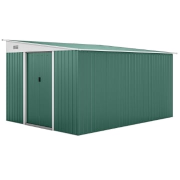 CASETTA DA GIARDINO CON PORTA SCORREVOLE, IN ACCIAIO, 345X280.5X169-201CM, VERDE