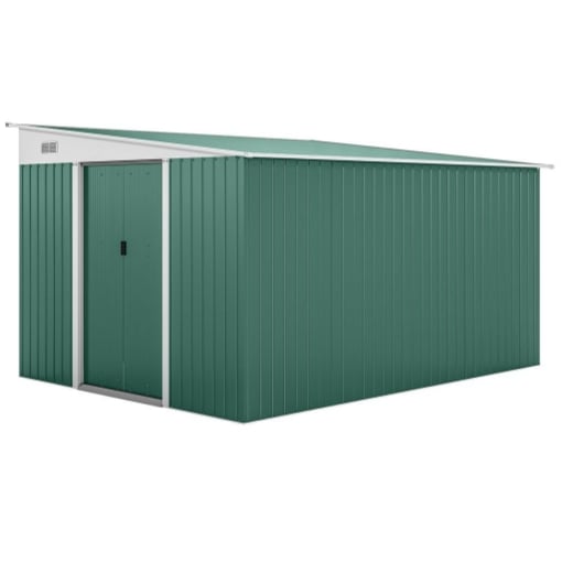 CASETTA DA GIARDINO CON PORTA SCORREVOLE, IN ACCIAIO, 345X280.5X169-201CM, VERDE
