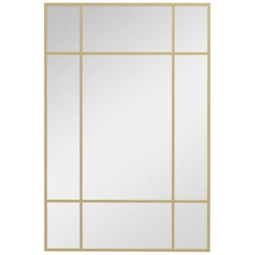 SPECCHIO DA PARETE STILE FINESTRA CON MONTAGGIO VERTICALE E ORIZZONTALE, 90X60 CM, ORO