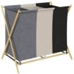 CESTO PORTABIANCHERIA PIEGHEVOLE A 3 SCOMPARTI, IN BAMB¨ E TESSUTO EFFETTO LINO, 75X48X67 CM, MULTICOLORE