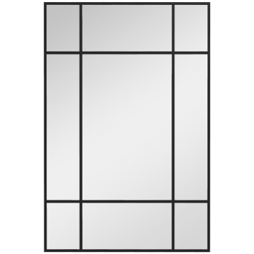 SPECCHIO DA PARETE STILE FINESTRA CON MONTAGGIO VERTICALE E ORIZZONTALE, 90X60 CM, NERO
