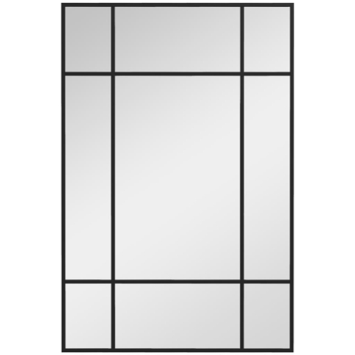 SPECCHIO DA PARETE STILE FINESTRA CON MONTAGGIO VERTICALE E ORIZZONTALE, 90X60 CM, NERO