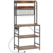 SCAFFALE DA CUCINA CON STAZIONE DI RICARICA, 5 RIPIANI E 10 GANCI A S, IN LEGNO E ACCIAIO, 80X40X170 CM, MARRONE
