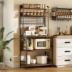 SCAFFALE DA CUCINA CON STAZIONE DI RICARICA, 5 RIPIANI E 10 GANCI A S, IN LEGNO E ACCIAIO, 80X40X170 CM, MARRONE