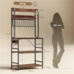SCAFFALE DA CUCINA CON STAZIONE DI RICARICA, 5 RIPIANI E 10 GANCI A S, IN LEGNO E ACCIAIO, 80X40X170 CM, MARRONE
