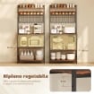 SCAFFALE DA CUCINA CON STAZIONE DI RICARICA, 5 RIPIANI E 10 GANCI A S, IN LEGNO E ACCIAIO, 80X40X170 CM, MARRONE