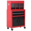 CARRELLO PORTA ATTREZZI 2 IN 1 CON CASSETTA SUPERIORE E ARMADIETTO INFERIORE, IN METALLO, 61.6X33X108 CM, ROSSO