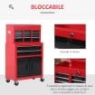 CARRELLO PORTA ATTREZZI 2 IN 1 CON CASSETTA SUPERIORE E ARMADIETTO INFERIORE, IN METALLO, 61.6X33X108 CM, ROSSO