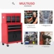 CARRELLO PORTA ATTREZZI 2 IN 1 CON CASSETTA SUPERIORE E ARMADIETTO INFERIORE, IN METALLO, 61.6X33X108 CM, ROSSO