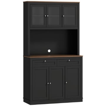 CREDENZA CUCINA ALTA CON 4 ARMADIETTI, 2 CASSETTI E PIANO CENTRALE, 100X40X180 CM, NERO