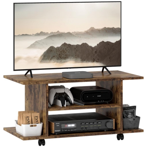 MOBILE PORTA TV MODERNO CON RIPIANI, RUOTE GIREVOLI E FRENI, 80X40X40 CM, MARRONE RUSTICO