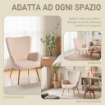 POLTRONA MODERNA IN TESSUTO SHERPA IMBOTTITA CON SCHIENALE ALTO E BRACCIOLI, BEIGE