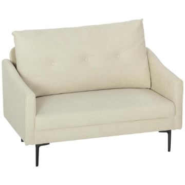 DIVANO 2 POSTI MODERNO CON SCHIENALE TRAPUNTATO A BOTTONI E RIVESTIMENTO IN VELLUTO, 124X73X92 CM, CREMA