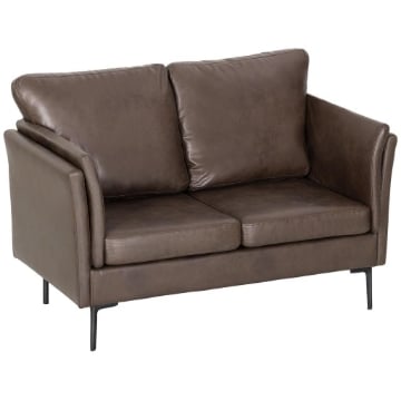 DIVANO 2 POSTI IN PELLE TRASPIRANTE CON IMBOTTITURA SPESSA E GAMBE IN METALLO, 137X72X88 CM, MARRONE SCURO