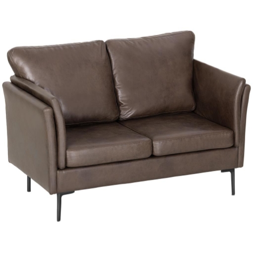 DIVANO 2 POSTI IN PELLE TRASPIRANTE CON IMBOTTITURA SPESSA E GAMBE IN METALLO, 137X72X88 CM, MARRONE SCURO