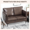 DIVANO 2 POSTI IN PELLE TRASPIRANTE CON IMBOTTITURA SPESSA E GAMBE IN METALLO, 137X72X88 CM, MARRONE SCURO