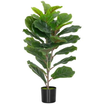PIANTA FINTA FICUS LYRATA ALTA 80 CM PER INTERNI CON VASO, DECORAZIONE PER CASA E UFFICIO, VERDE
