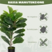 PIANTA FINTA FICUS LYRATA ALTA 80 CM PER INTERNI CON VASO, DECORAZIONE PER CASA E UFFICIO, VERDE