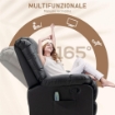 POLTRONA RELAX CON 8 PUNTI MASSAGGIO E RECLINAZIONE A 165° IN FINTA PELLE, NERO