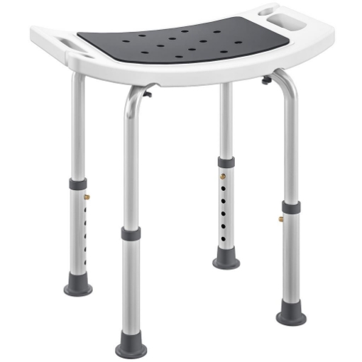 SGABELLO DA DOCCIA IN LEGA DI ALLUMINIO E PLASTICA ANTISCIVOLO, ALTEZZA REGOLABILE 6 LIVELLI 39-52CM, GRIGIO
