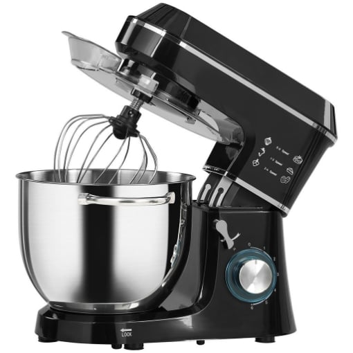 IMPASTATRICE PLANETARIA 1400W CON CIOTOLA 7L E 6 VELOCITÓ, GANCIO IMPASTATORE, FRUSTA E SBATTITORE, NERO