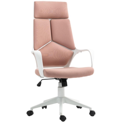 SEDIA DA UFFICIO IN TESSUTO CON DONDOLO, ALTEZZA REGOLABILE E SEDUTA GIREVOLE, 63X63X117-127 CM, ROSA