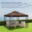 COPERTURA PER GAZEBO DA GIARDINO 3X3M UPF30+ A 2 LIVELLI IN POLIESTERE COLOR CAFFÈ