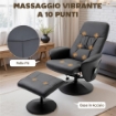 POLTRONA MASSAGGIANTE CON POUF POGGIAPIEDI, RECLINABILE A 145¦ CON SEDUTA GIREVOLE E 10 PUNTI MASSAGGIO, NERO