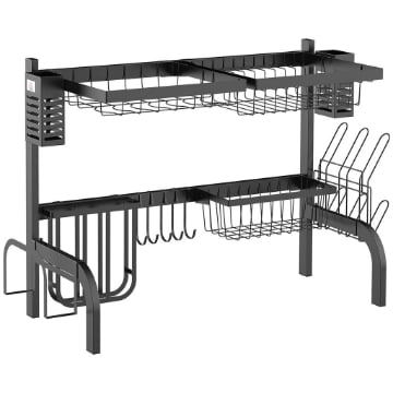 SCOLAPIATTI DA LAVELLO MODULABILE A 2 LIVELLI CON PIEDINI ANTISCIVOLO, IN ACCIAIO, 65X31.5X52.5 CM, NERO