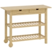 CARRELLO CUCINA IN LEGNO DI BAMBÙ CON 2 CASSETTI, 2 RIPIANI A DOGHE E 2 ROTELLE, 100X43X75 CM, LEGNO