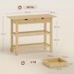 CARRELLO CUCINA IN LEGNO DI BAMBÙ CON 2 CASSETTI, 2 RIPIANI A DOGHE E 2 ROTELLE, 100X43X75 CM, LEGNO