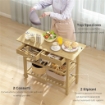 CARRELLO CUCINA IN LEGNO DI BAMBÙ CON 2 CASSETTI, 2 RIPIANI A DOGHE E 2 ROTELLE, 100X43X75 CM, LEGNO