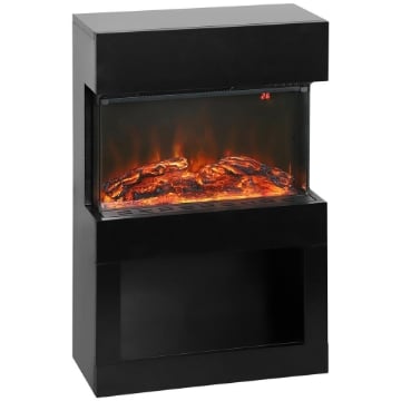 CAMINO ELETTRICO CON EFFETTO FIAMMA 3D COLORATA, 1000W/2000W CON TEMPERATURA REGOLABILE E TELECOMANDO, NERO