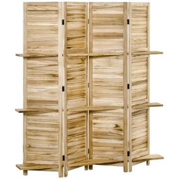 PARAVENTO DIVISORIO PER INTERNI PIEGHEVOLE A 4 ANTE CON RIPIANI IN LEGNO DI PAULONIA, 162X170 CM, LEGNO