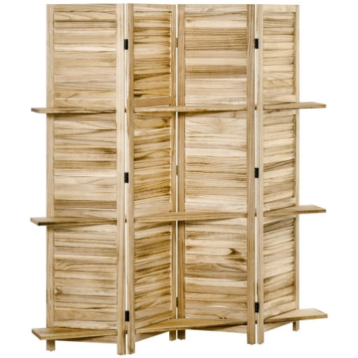 PARAVENTO DIVISORIO PER INTERNI PIEGHEVOLE A 4 ANTE CON RIPIANI IN LEGNO DI PAULONIA, 162X170 CM, LEGNO