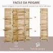 PARAVENTO DIVISORIO PER INTERNI PIEGHEVOLE A 4 ANTE CON RIPIANI IN LEGNO DI PAULONIA, 162X170 CM, LEGNO