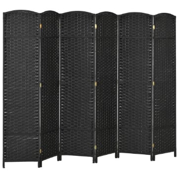 PARAVENTO DIVISORIO DA INTERNI PIEGHEVOLE A 6 ANTE INTRECCIATO, 240X170 CM, NERO