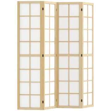 PARAVENTO DA INTERNO A 4 PANNELLI PIEGHEVOLE IN LEGNO E TESSUTO, 160X170 CM, COLORE LEGNO E BIANCO