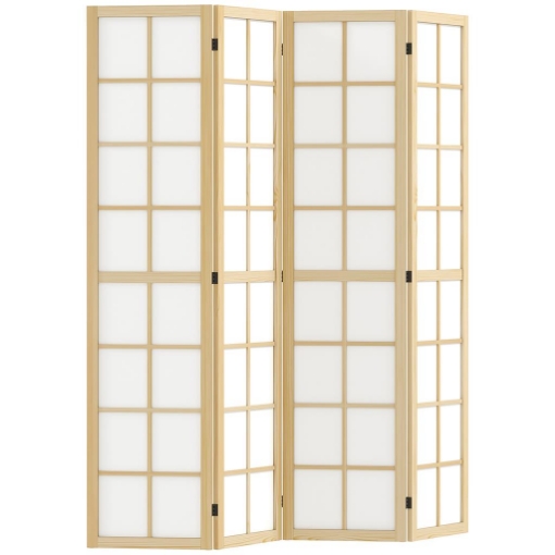 PARAVENTO DA INTERNO A 4 PANNELLI PIEGHEVOLE IN LEGNO E TESSUTO, 160X170 CM, COLORE LEGNO E BIANCO