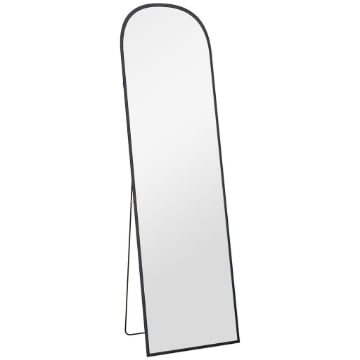 SPECCHIO DA TERRA E PARETE MODERNO IN LEGA DI ALLUMINIO CON SUPPORTO PIEGHEVOLE, 50X170 CM, NERO