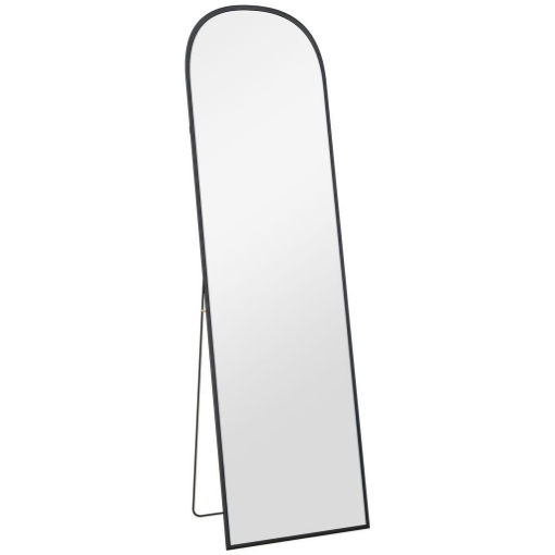 SPECCHIO DA TERRA E PARETE MODERNO IN LEGA DI ALLUMINIO CON SUPPORTO PIEGHEVOLE, 50X170 CM, NERO