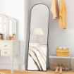SPECCHIO DA TERRA E PARETE MODERNO IN LEGA DI ALLUMINIO CON SUPPORTO PIEGHEVOLE, 50X170 CM, NERO