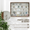 BACHECA PORTAOGGETTI A 4 RIPIANI REGOLABILI, VETRINA A MURO IN VETRO E LEGNO, 80X9.5X60 CM, MARRONE