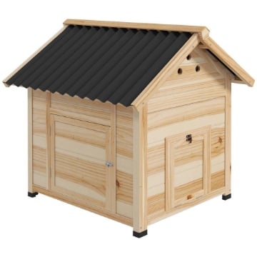 CASETTA PER ANATRE DA ESTERNO CON RAMPA, FONDO RIMOVIBILE E FORI DI VENTILAZIONE, 78X90X92 CM, LEGNO